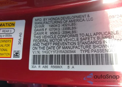 2024 Honda Accord Ex from USA, damaged, VIN 1HGCY1F31RA090944